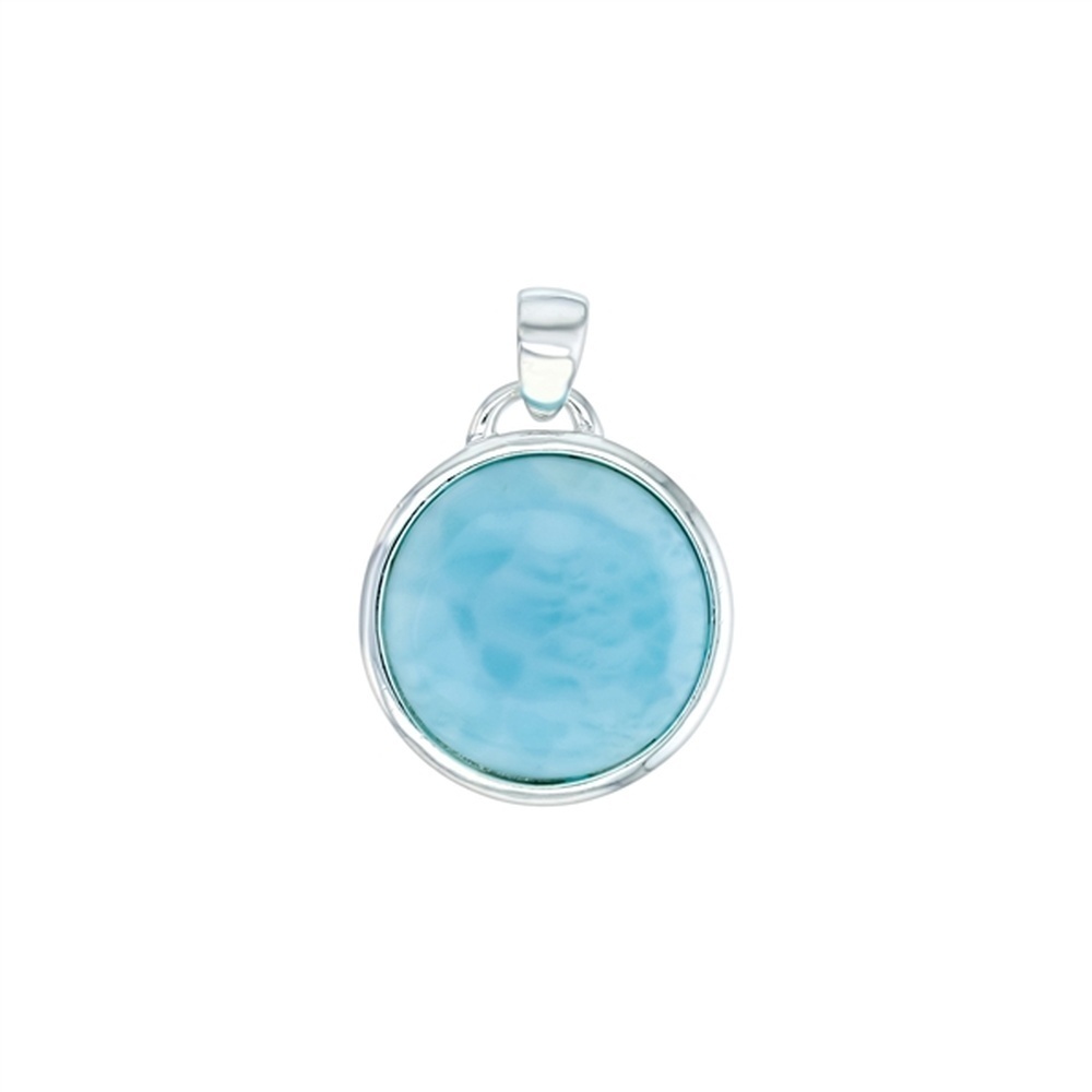 925 Sterling Silver Larimar Round 16mm Frame Pendant 3.9 gm